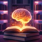 illustration of an open glowing book with a radiant brain above, symbolizing how reading sharpens and expands the mind.